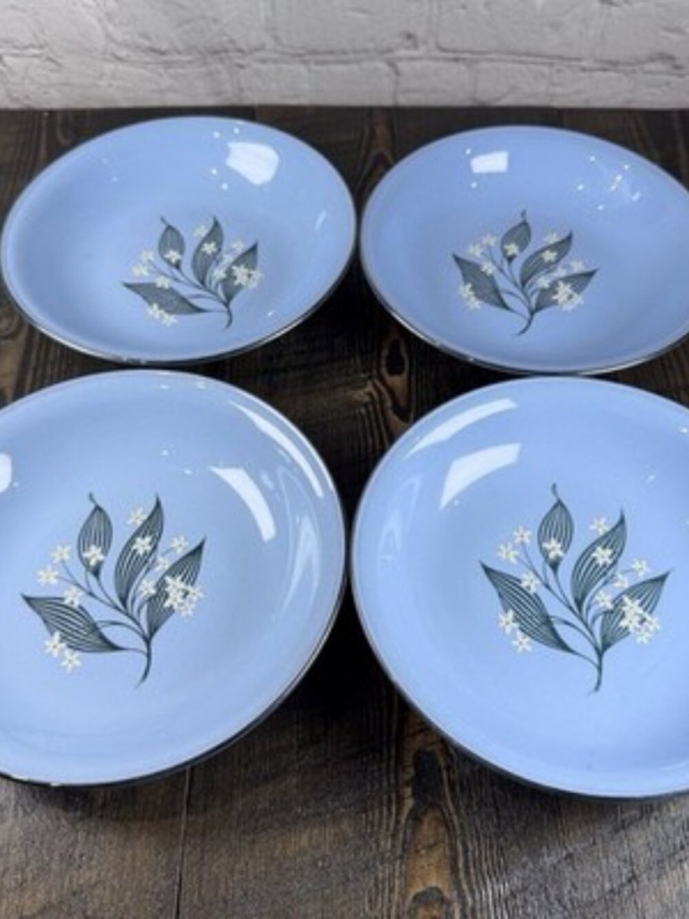 Set of 4 Homer Laughlin Skytone Blue 7.5” Soup Bowl Stardust Blue MCM Leaves